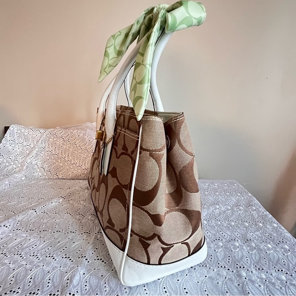 Coach Signature Khaki Ivory Large Madeline Tote Handbag11558 - Picture 5 of 12
